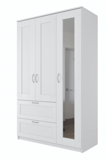 Шкаф трехдверный Сириус с зеркалом и 2 ящиками белый в Чулыме - chulym.mebel54.com | фото