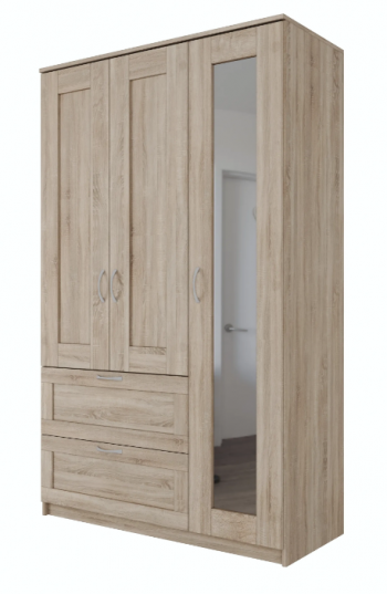 Шкаф трехдверный Сириус с зеркалом и 2 ящиками дуб сонома в Чулыме - chulym.mebel54.com | фото